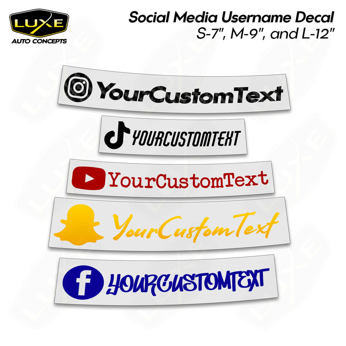 Social Media Username Decal: Instagram, TikTok, YouTube, Facebook, Snap Chat