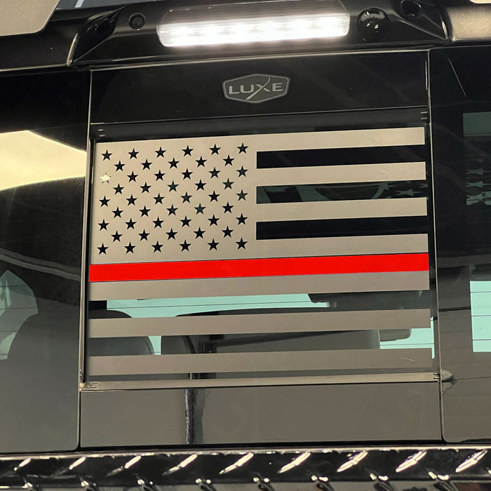 2019+ RAM Back Power Sliding Middle Window Vinyl Decal - Matte Black American Flag