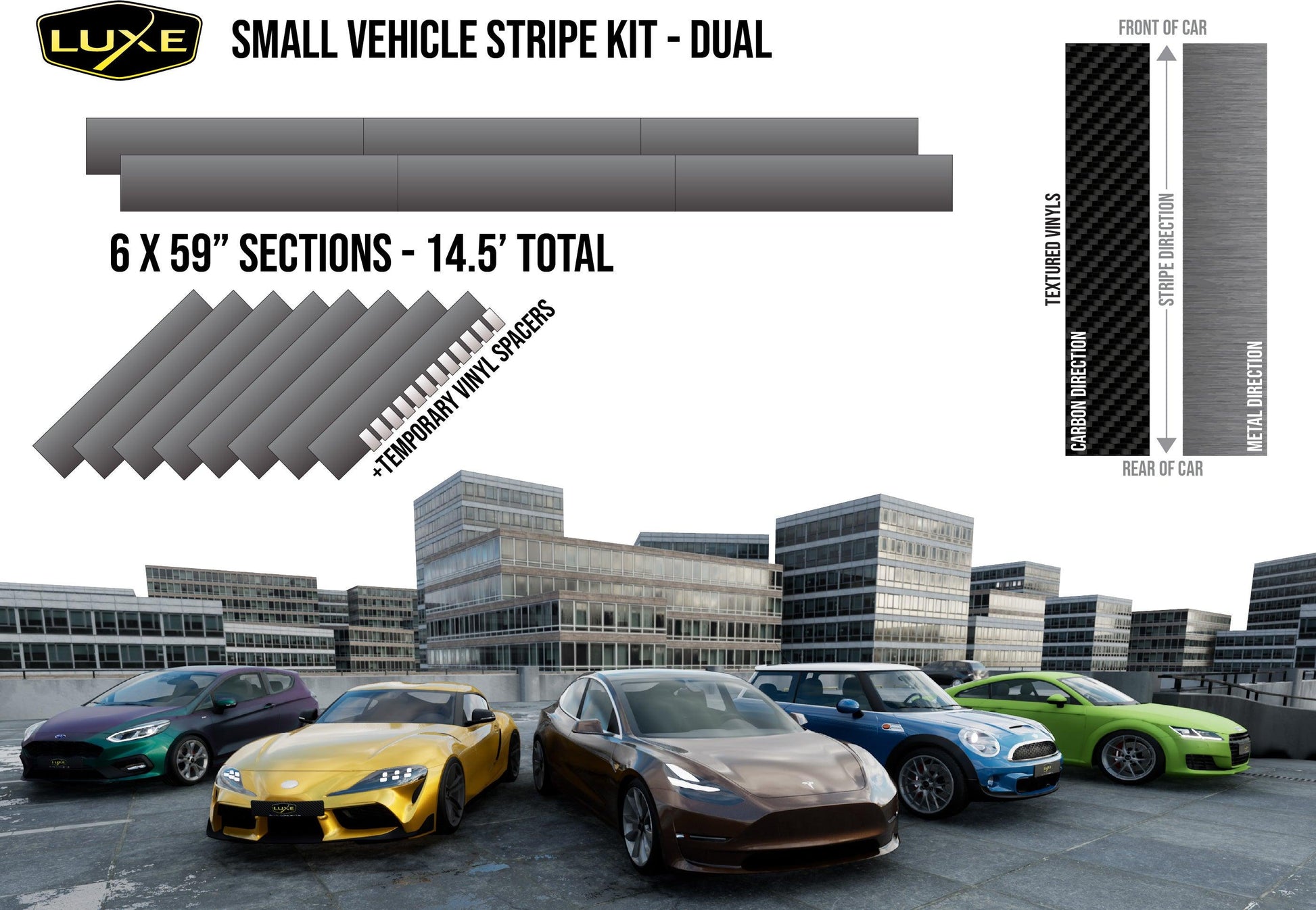 Small Vehicle Stripe Kit - Dual 10" - Luxe Auto Concepts