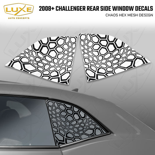 2008+ Challenger Rear Quarter Window Cut Vinyl Decals - Chaos Hex Mesh Design