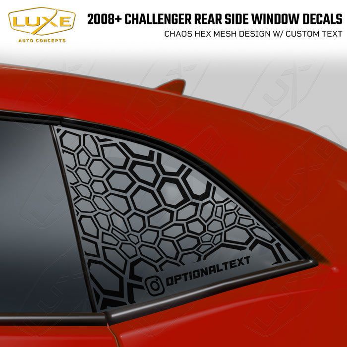 2008+ Challenger Rear Quarter Window Cut Vinyl Decals - Chaos Hex Mesh Design