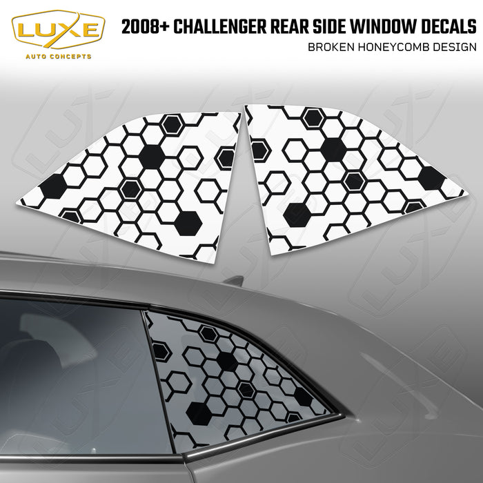 2008+ Challenger Rear Quarter Window Cut Vinyl Decals - Broken Honeycomb Design
