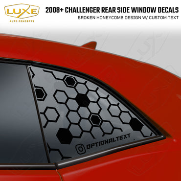 2008+ Challenger Rear Quarter Window Cut Vinyl Decals - Broken Honeycomb Design