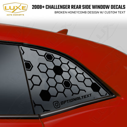 2008+ Challenger Rear Quarter Window Cut Vinyl Decals - Broken Honeycomb Design