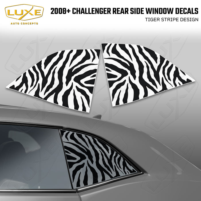 2008+ Challenger Rear Quarter Window Cut Vinyl Decals - Tiger Stripe Design