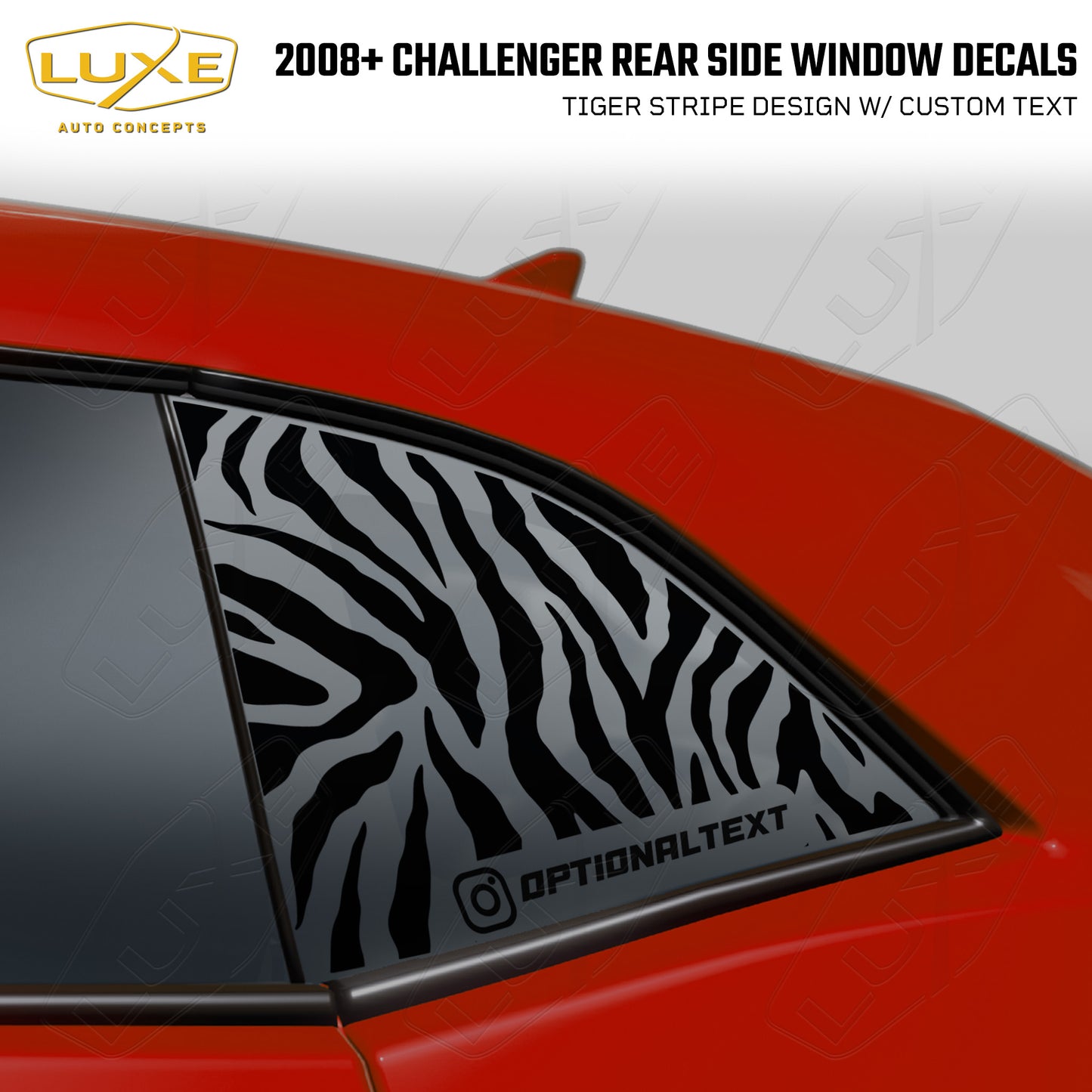 2008+ Challenger Rear Quarter Window Cut Vinyl Decals - Tiger Stripe Design