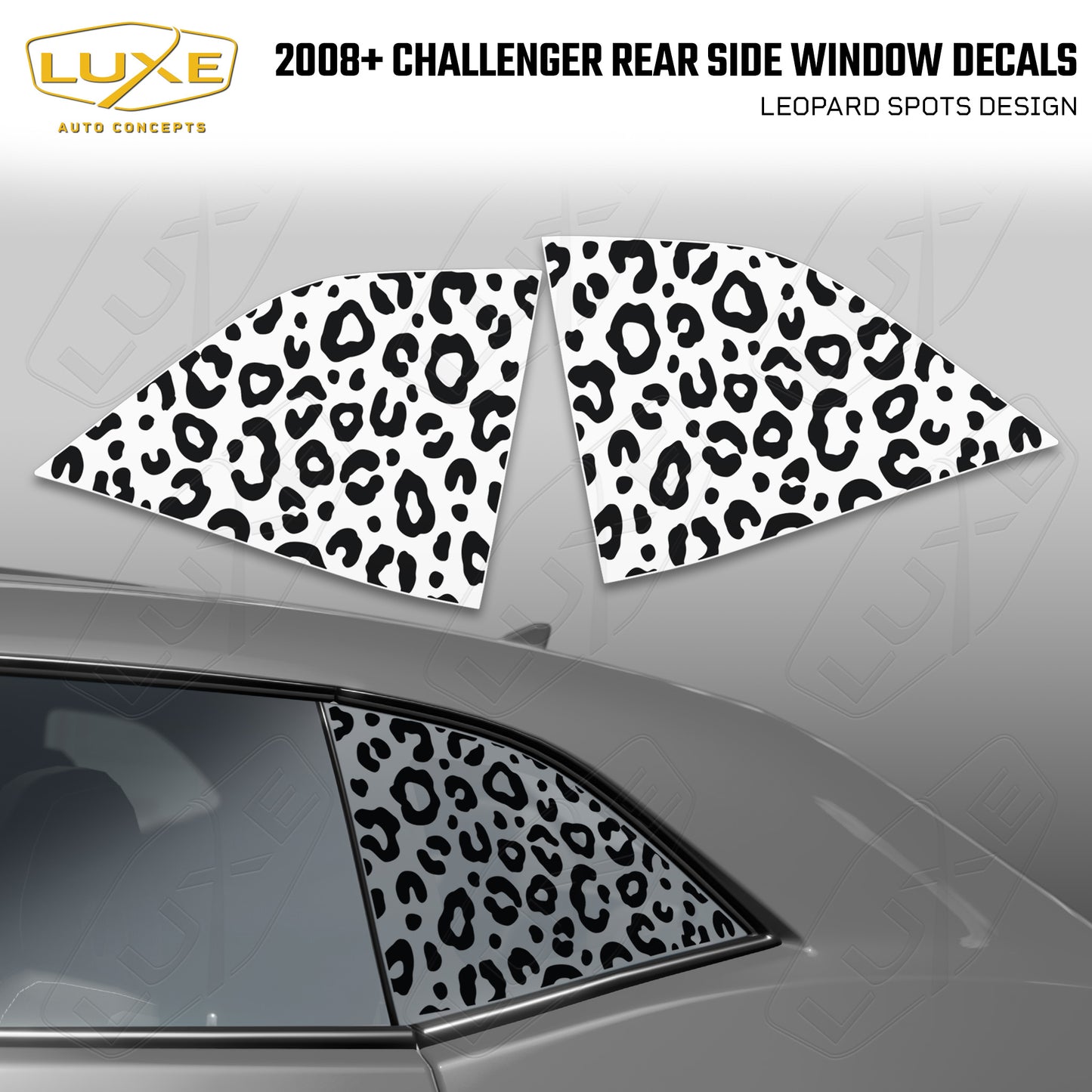 2008+ Challenger Rear Quarter Window Cut Vinyl Decals - Leopard Spots Design