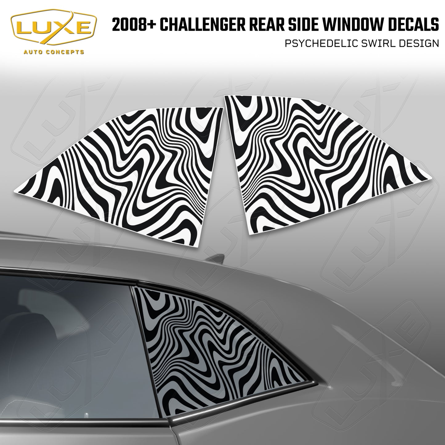 2008+ Challenger Rear Quarter Window Cut Vinyl Decals - Psychedelic Swirl Design