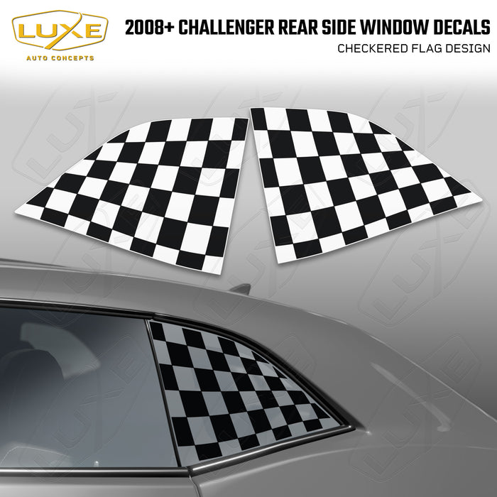 2008+ Challenger Rear Quarter Window Cut Vinyl Decals - Checkered Flag Design