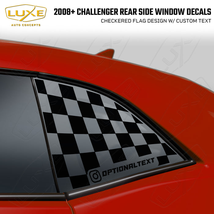 2008+ Challenger Rear Quarter Window Cut Vinyl Decals - Checkered Flag Design
