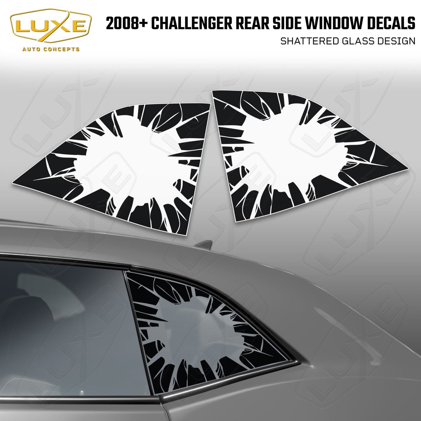 2008+ Challenger Rear Quarter Window Cut Vinyl Decals - Shattered Glass Design