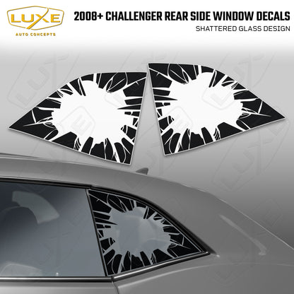 2008+ Challenger Rear Quarter Window Cut Vinyl Decals - Shattered Glass Design