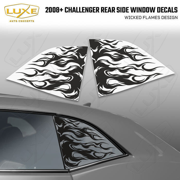 2008+ Challenger Rear Quarter Window Cut Vinyl Decals - Wicked Flames Design