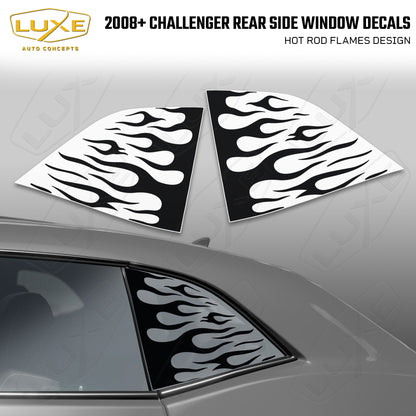 2008+ Challenger Rear Quarter Window Cut Vinyl Decals - Hot Rod Flames Design