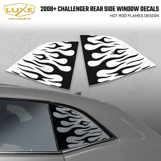 2008+ Challenger Rear Quarter Window Cut Vinyl Decals - Hot Rod Flames Design