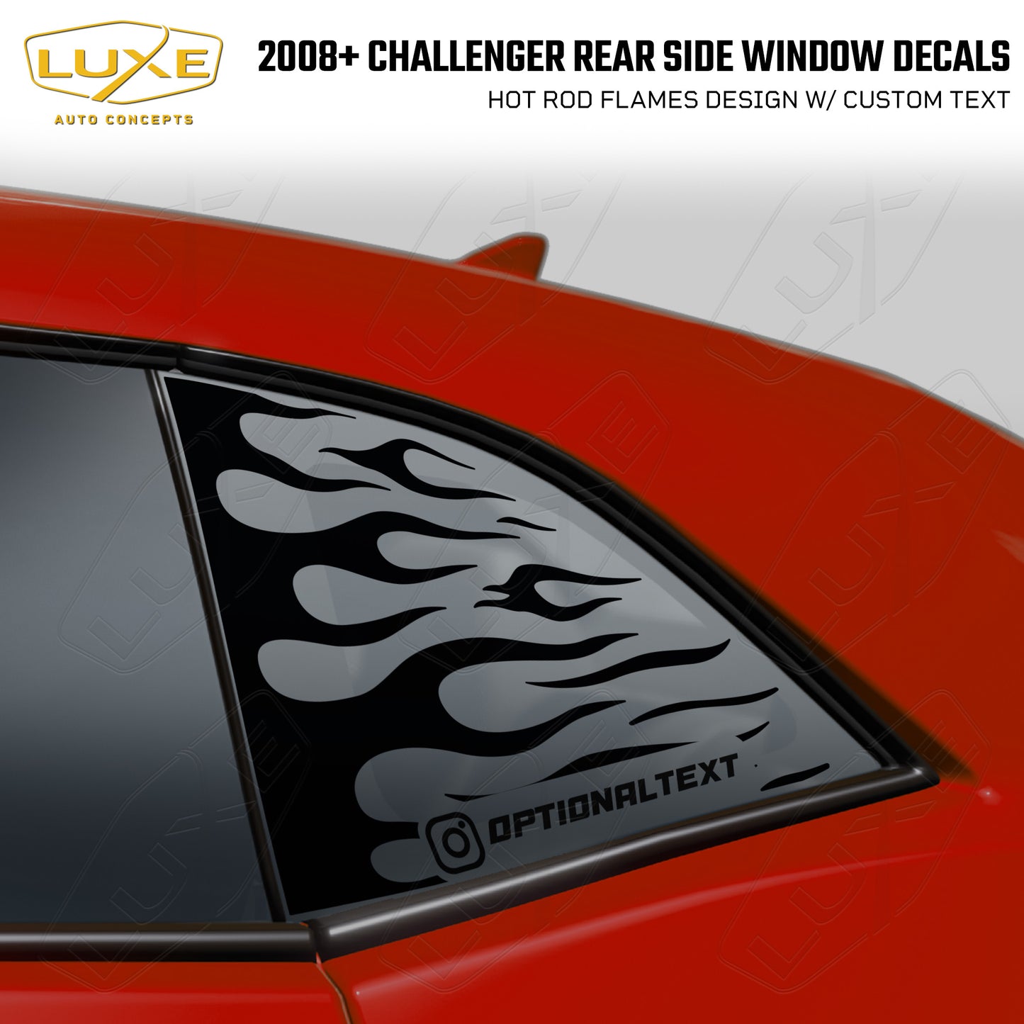 2008+ Challenger Rear Quarter Window Cut Vinyl Decals - Hot Rod Flames Design