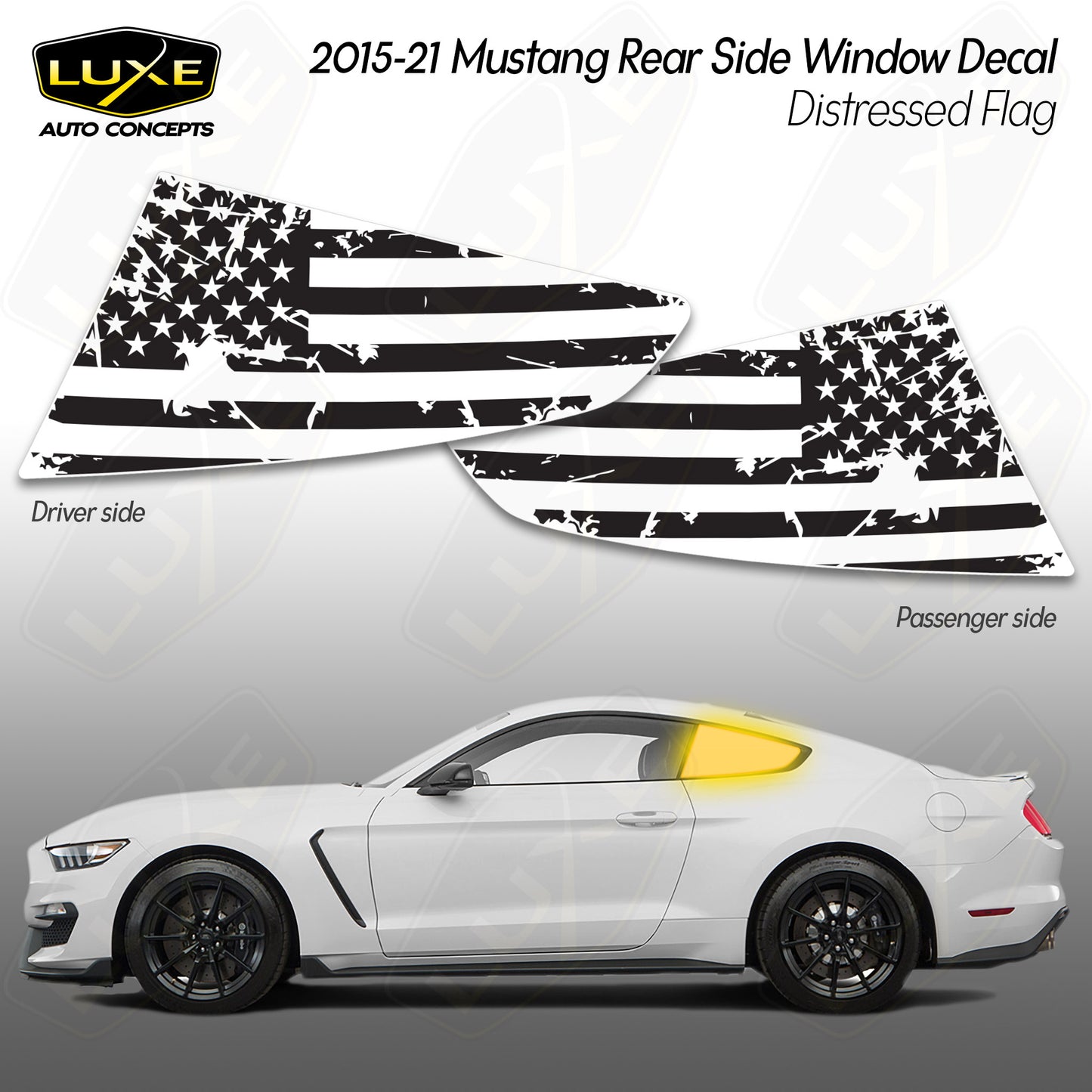 2015+ Mustang Quarter Window Flag Kit de calcomanías