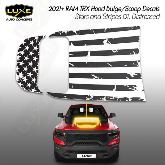 RAM TRX Hood Bulge/Scoop Decals Kit - Stars and Stripes 1, Distressed