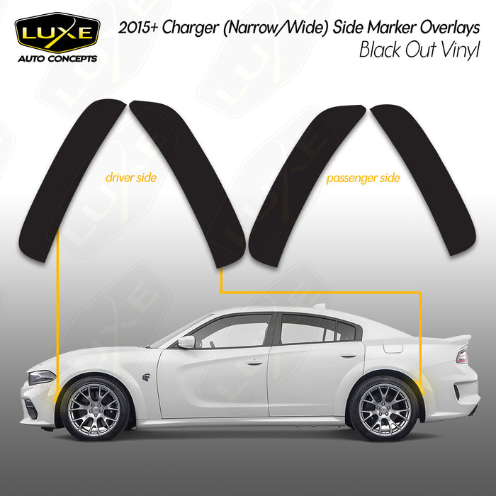 2015+ Dodge Charger Side Marker Overlays - Black Out Vinyl