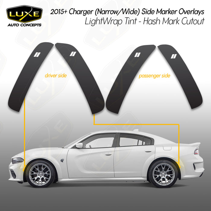 2015+ Dodge Charger Side Marker Overlays - LightWrap Tint - Hash Marks Cutout