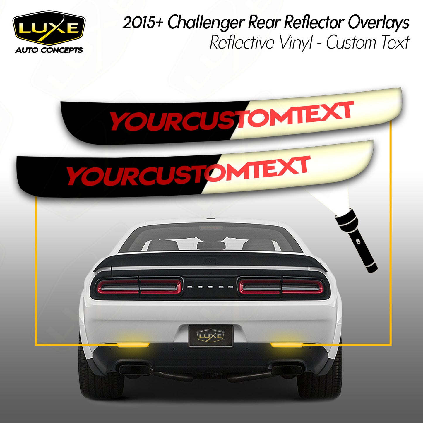 Challenger Rear Reflector Overlays - Reflective Vinyl - Custom Text