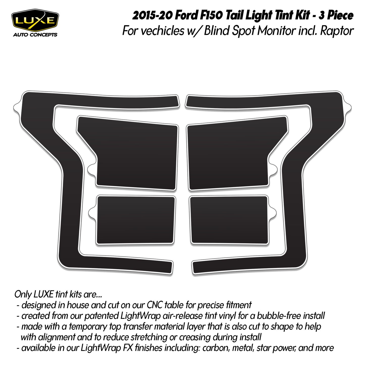 Ford F150 LED Tail Light w/ Blind Spot Monitor Tint - 3 Piece Kit