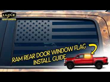 2019+ RAM Rear Door Window Decals - Both Sides - Matte Black Distressed American Flag